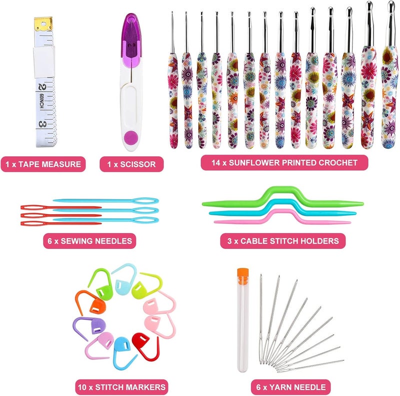 LOOEN Crochet Hooks Set, 14 Sizes 2.25mm(B)-10mm(N) Ergonomic Handle for Arthritic Hands, Soft Rubber Grip Knitting Needles Kit for Crochet Beginners, Knitting Enthusiasts(Purple) - Image 5